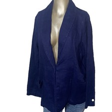 Coldwater Creek Womans Lightweight 100 Linen Jacket Size M Navy Blue Coastal