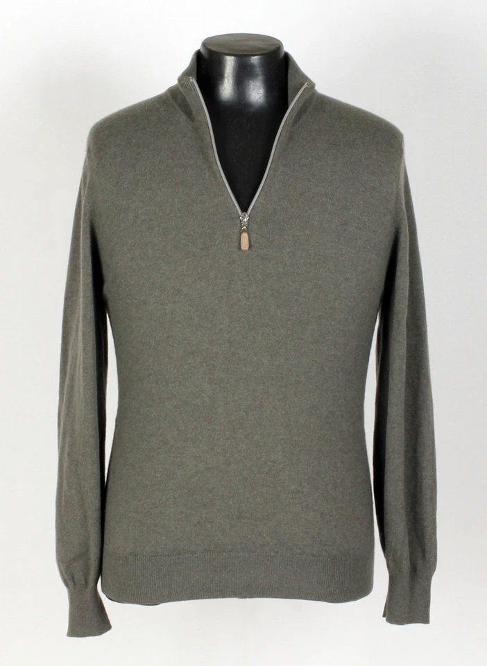 Brunello Cucinelli Cashmere 1/2 Zip Sweater - Greenish Gray - L - $1350 Retail - Image 2 of 4