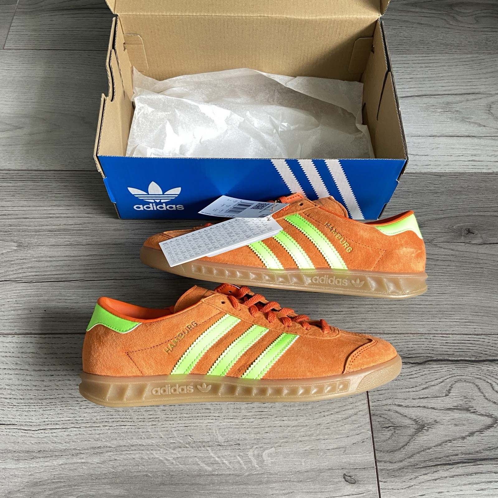 SAOLA Adidas Originals Hamburg arancione verde solare taglia 5 5 UK NUOVE CON ETICHETTE IH5460