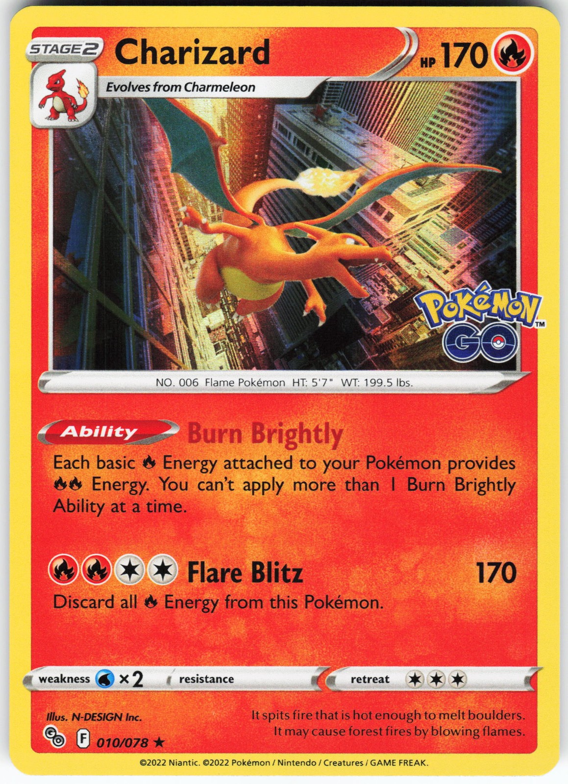 Charizard 010/078 Pokemon Pokemon GO Holo Holo Rare NM