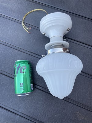 REWIRED Antique Vtg Art Deco Flush Mount Ceiling Light Acorn Small Porcelain 20s