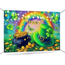 St Patricks Day Backdrop Banner Green Rainbow Gold Coins Happy St Patricks Day B