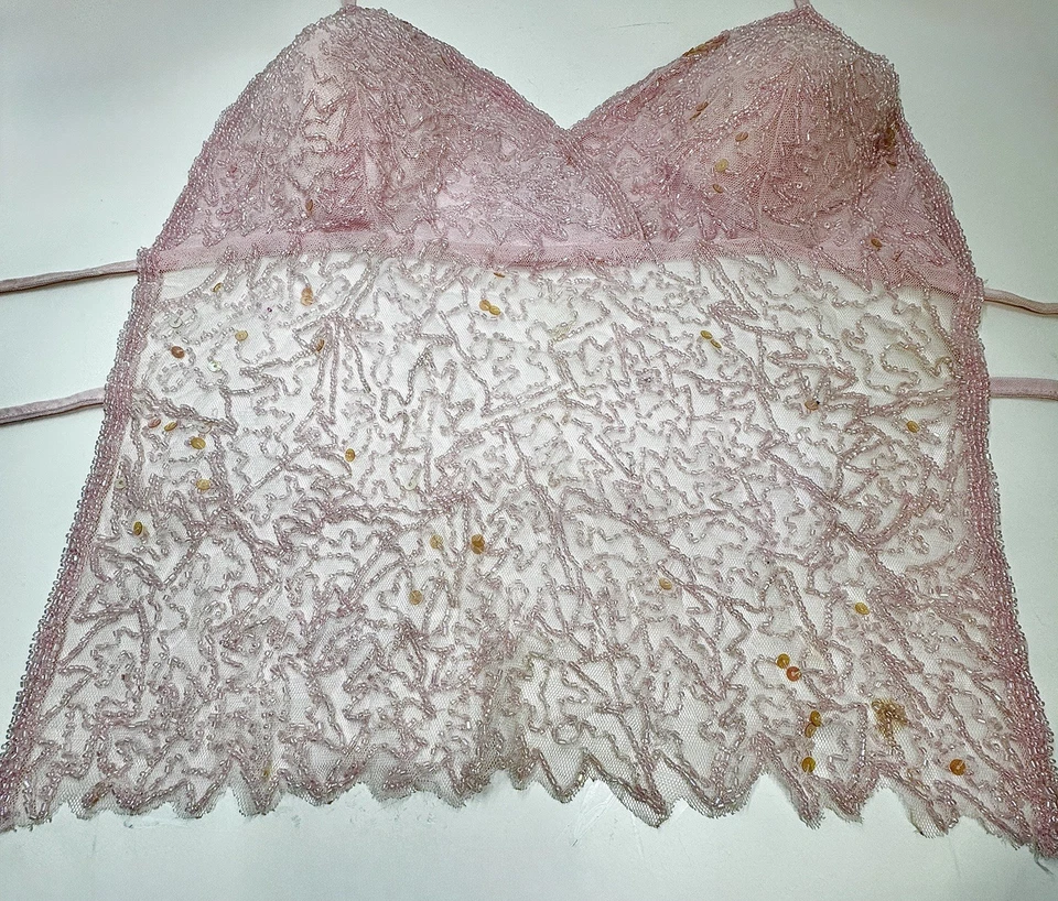 Винтажный Y2K фея бисером и блестками с бретелью через шею без спинки верхний мягкий розовый фестиваль sz S/M - Изображение 4 из 4