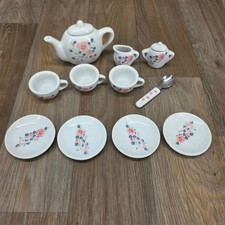 Vintage Battat Miniature Porcelain Tea Set Pink Floral Rose 13 Piece Toy Set