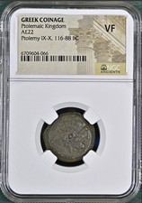 Ptolemaic Kingdom Coin 116BC-88BC NGC Graded Ptolemy IX-X Zeus 2 Eagles Egypt