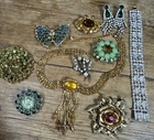Vintage Costume Jewelry Multicolor Rhinestones Necklace Earrings Pin Bracelet 10