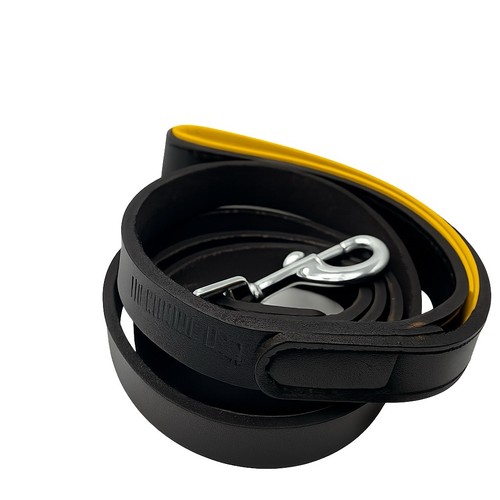 Genuine Leather Dog Leash Heavy Duty 4FT For Small-Medium And Large Dogs- Black