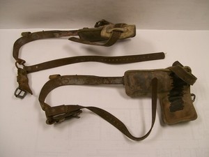 Vintage Lineman Gaffs Tree or Pole Climbing Spikes Hooks w/ Spike Protectors