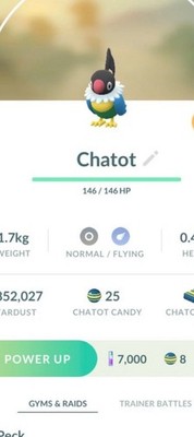  Pokemon Go  #441 Chatot*Regional* Gifts/Friendship Included