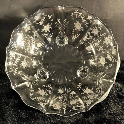 Fostoria Rose Chintz Etched Baroque Shaped 3 Toed Bon Bon Candy Dish 7" Retired - Picture 2 of 6