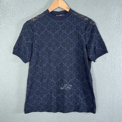 High Claire Campbell Lace Top Womens Small Navy Mesh Blouse Designer Italy