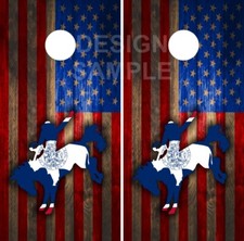Wyoming Cowboy Rodeo LAMINATED Cornhole Wrap Bag Toss Skin Decal