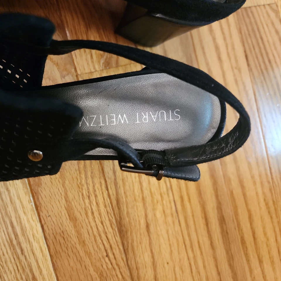 Stuart Weitzman Sz 9.5 Open Front Sling Back Block Heels Sandals - Image 3 of 4
