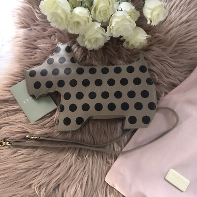 Radley London Scottie Hundetasche Clutch abnehmbarer Riemen schwarz & taupe gepunktet
