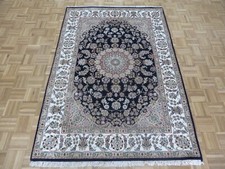 4'8 x 6'10 Hand Knotted Navy Blue Fine Nain With Silk Oriental Rug G14089