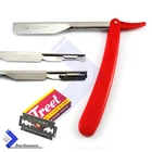 Barber Hair Shaving Razor Red Color Handle Straight Edge Men Cut Throat +Blades