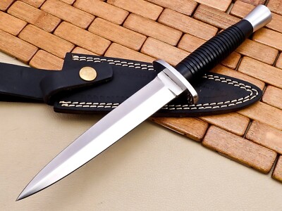 Custom Handmade Fairbrain Sykes Commando Knife with Black Handle Leather Sheath.