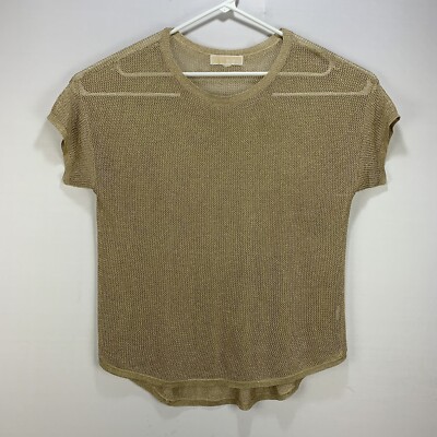 Michael Kors Tunic Blouse Top Metallic Gold Open Weave Pullover