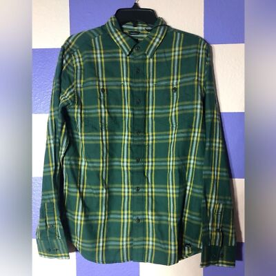 NWT prAna Dolberg Flannel Shirt in Soft Pine Green and Yellow  display picture 1