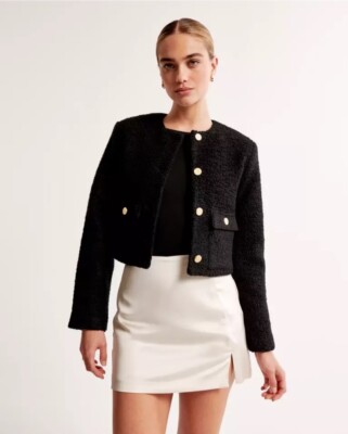 New Abercrombie & Fitch Collarless Boucle Jacket L NWT | eBay