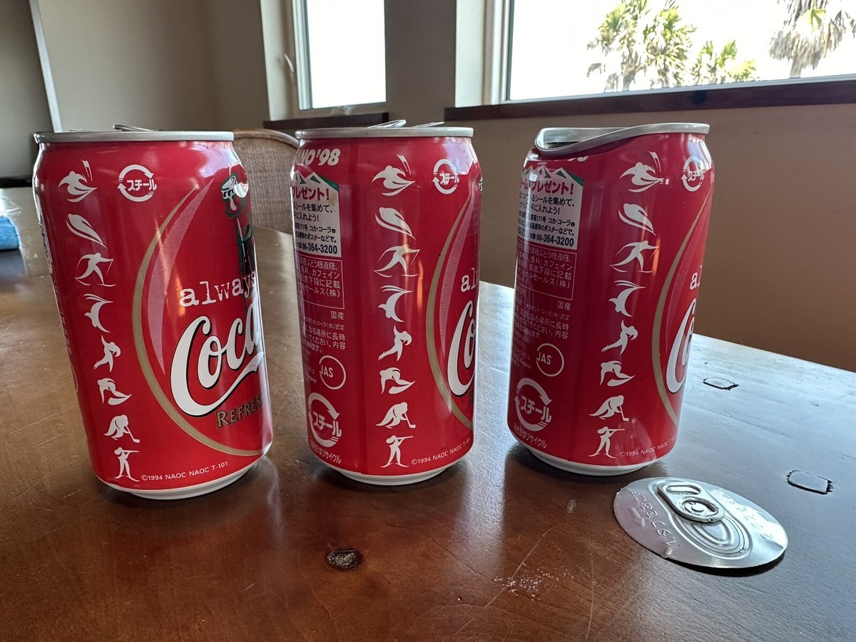 3 Rare 1998 Nagano Olympic Coca Cola White Bottom Cans from Japan