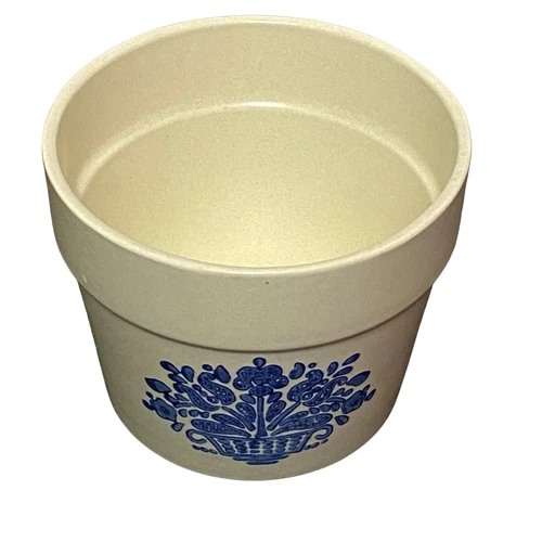 Vintage Pfaltzgraff Flower Pot Planter Yorktowne Blue White Stoneware 1982