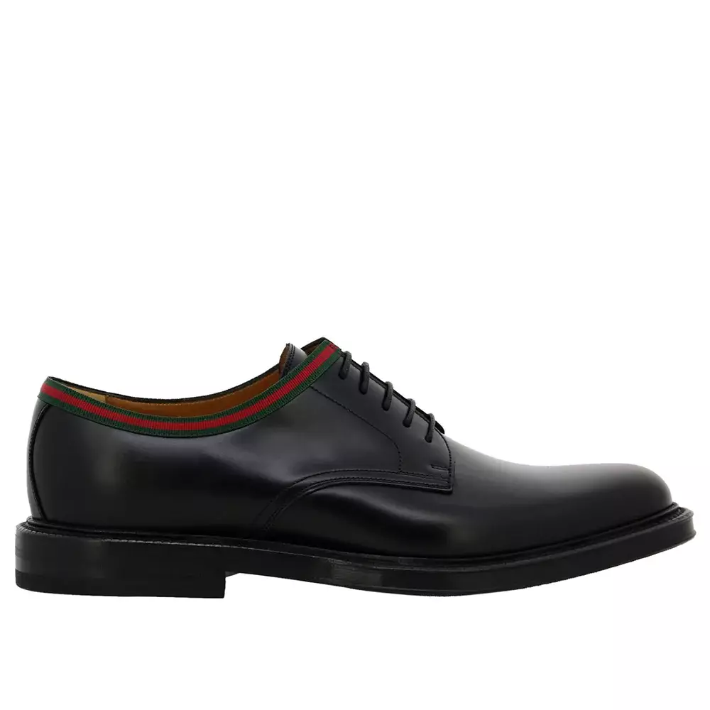 Chaussures habillées derby pour hommes en cuir tissé noir Gucci