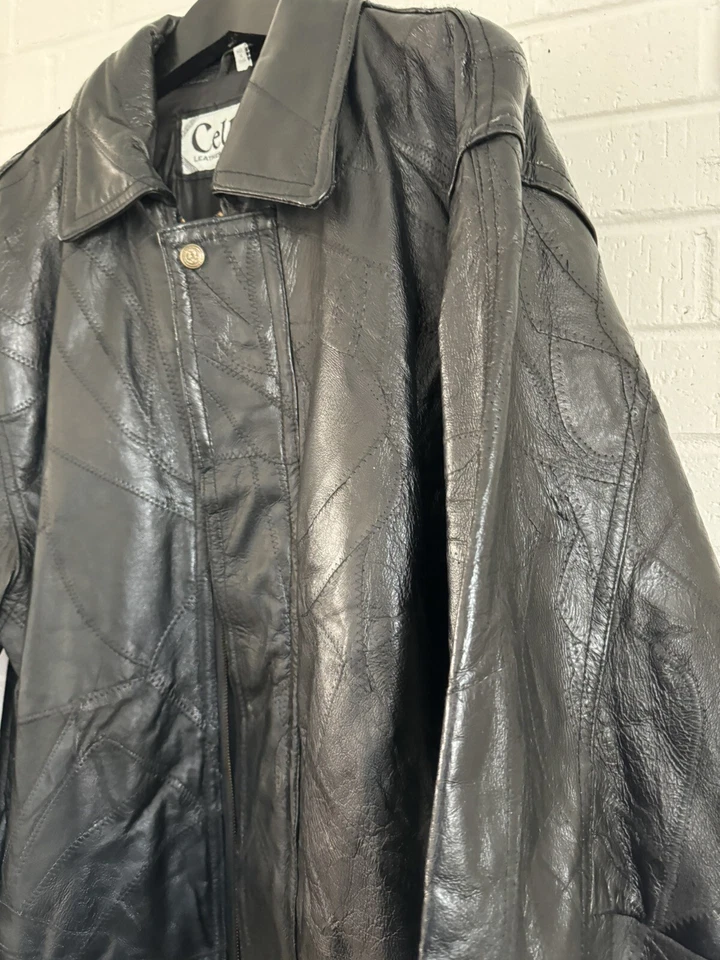 Chaqueta de cuero para hombre Cellini puntada mosaico talla L Foto 3 de 4