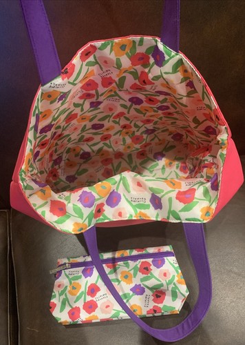 Clinique x Donald Large Floral Tote Bag Shopping Shoulder Bag W/Matching Case - Picture 5 of 5