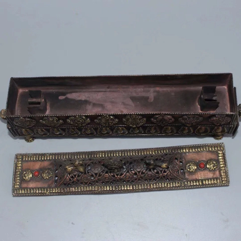 Antiguo quemador de incienso chino budista tibetano rojo bronce hecho a mano Foto 4 de 4
