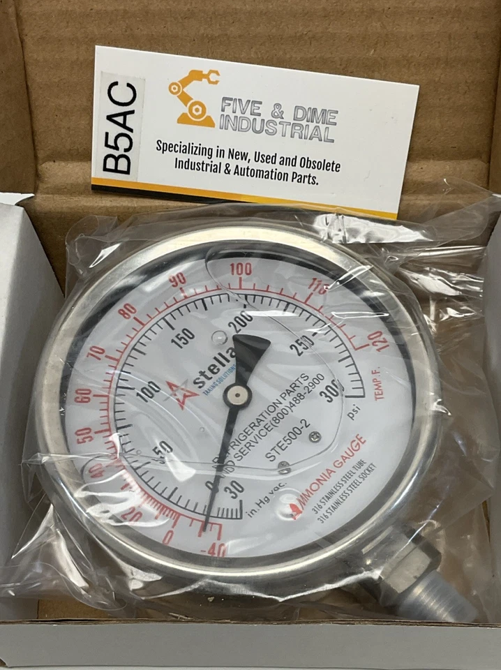Stellar STE500-2 4" Ammonia Gauge -30inHg-300 PSI 316 SS Tube & Socket, 1/4" NPT - Image 2 of 4