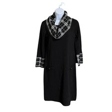 Eliza J Black & White Cowl-neck Sweater Dress with 3/4 Bell Sleeve Womens XS
