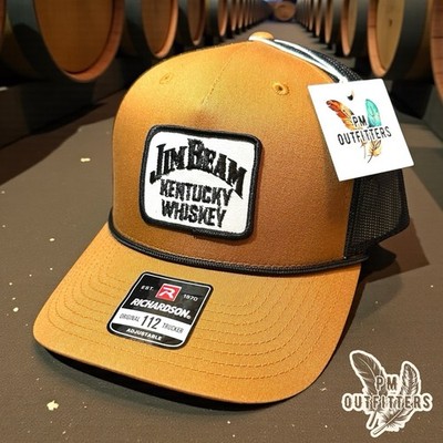 Jim Beam Kentucky Whiskey Vintage Patch Hat Richardson 112 Caramel Rope Trucker