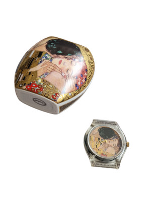 LAKS Gustav Klimt Der Kuss Uhr 1994 Swiss Movement + Goebel Sammlerstück