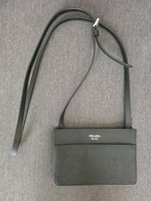 Authentic PRADA Saffiano Flat Phone Holder Crossbody Bag Black - New Without Tag