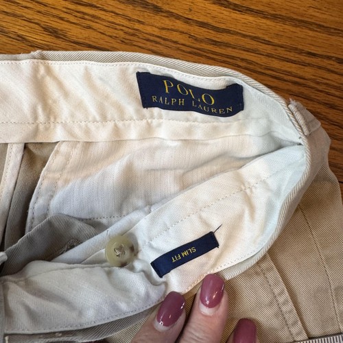 Polo Ralph Lauren Pants Mens 32x34 Khaki Slim Fit Chino Casual Twill Flat Front - Picture 4 of 8