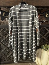 Plus Size Women  s Grey A White Striped Cardigan. ITEM 107