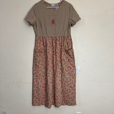 VTG Bobbie Brooks M Garden Watering Can Floral Dress Pockets babydoll cottage