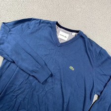 Lacoste V-Neck Lightweight Sweater Pullover Men's XL Fit Medium Blue