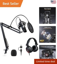 Plug and Play USB Microphone Kit with Headphones - Ideal for Podcasts  Music