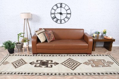 Turkish 3,4x11,2 ft Runner Rug, Vintage Rug, Herki White Solid Rug
