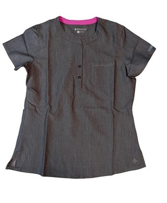 MED COUTURE Touch Button Neck Women's Scrub Top 7479 -Gray  - LARGE