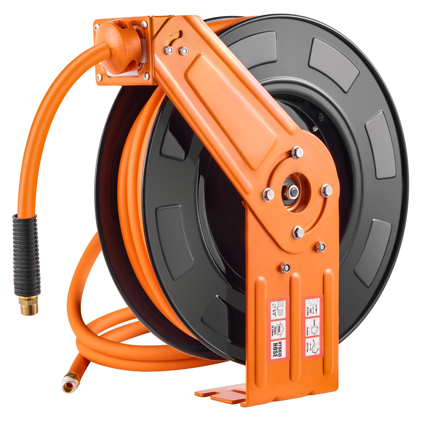 Retractable Air Hose Reel 1/2&nbsp;IN x 50 FT Hybrid Air Hose Re