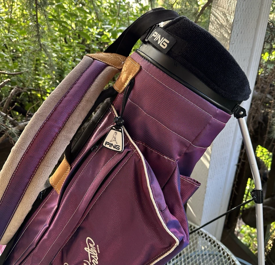 1990 年代 Ping by Karsten 高尔夫球包 Iridescent 紫色单肩带 4 路上衣美国二手 — 第 3/4 张图片