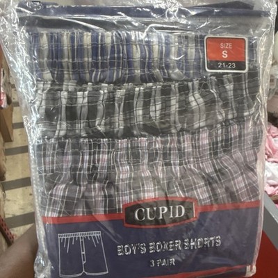 Cupid Boys Boxer Shorts Underwear Size S 3 Pair Plaid Fly Front B401