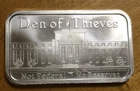 1oz SILVER SHIELD BAR "DEN OF THIEVES ~ NOT FEDERAL * NO RESERVES" .999 SILVER