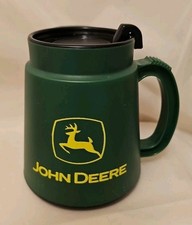 Vintage John Deere Green & Yellow Shuttle Mug with Lid 20 oz RARE