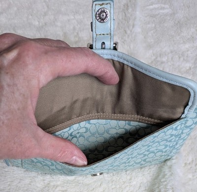 Vintage Coach Soho Teal Blue Jacquard Signature Mini C Wristlet | eBay