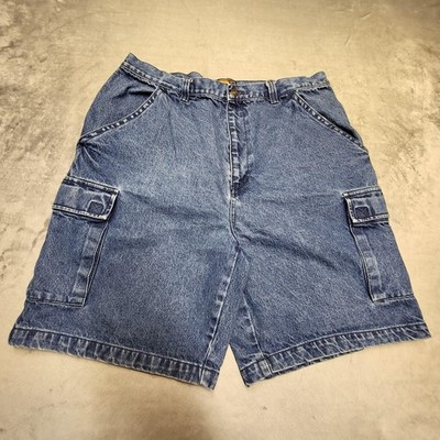 Route 66 Cargo Shorts Mens 38 Blue Denim Utility Workwear Y2K Baggy Skater