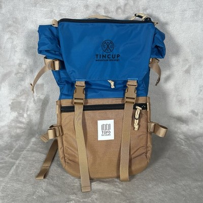 New Topo Designs Rover Pack Backpack Blue Tan Roll Top Laptop Hiking Travel Bag